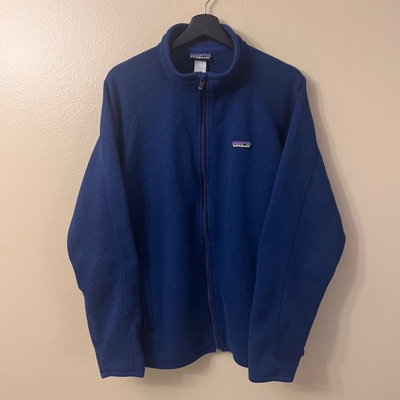Patagonia Men's Navy Blue Woven Fleece Full Zipper Jacket Mock Neck Pockets Sz L - Picture 3 of 14